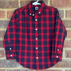 Janie and Jack red and navy plaid button down shirt, size 4